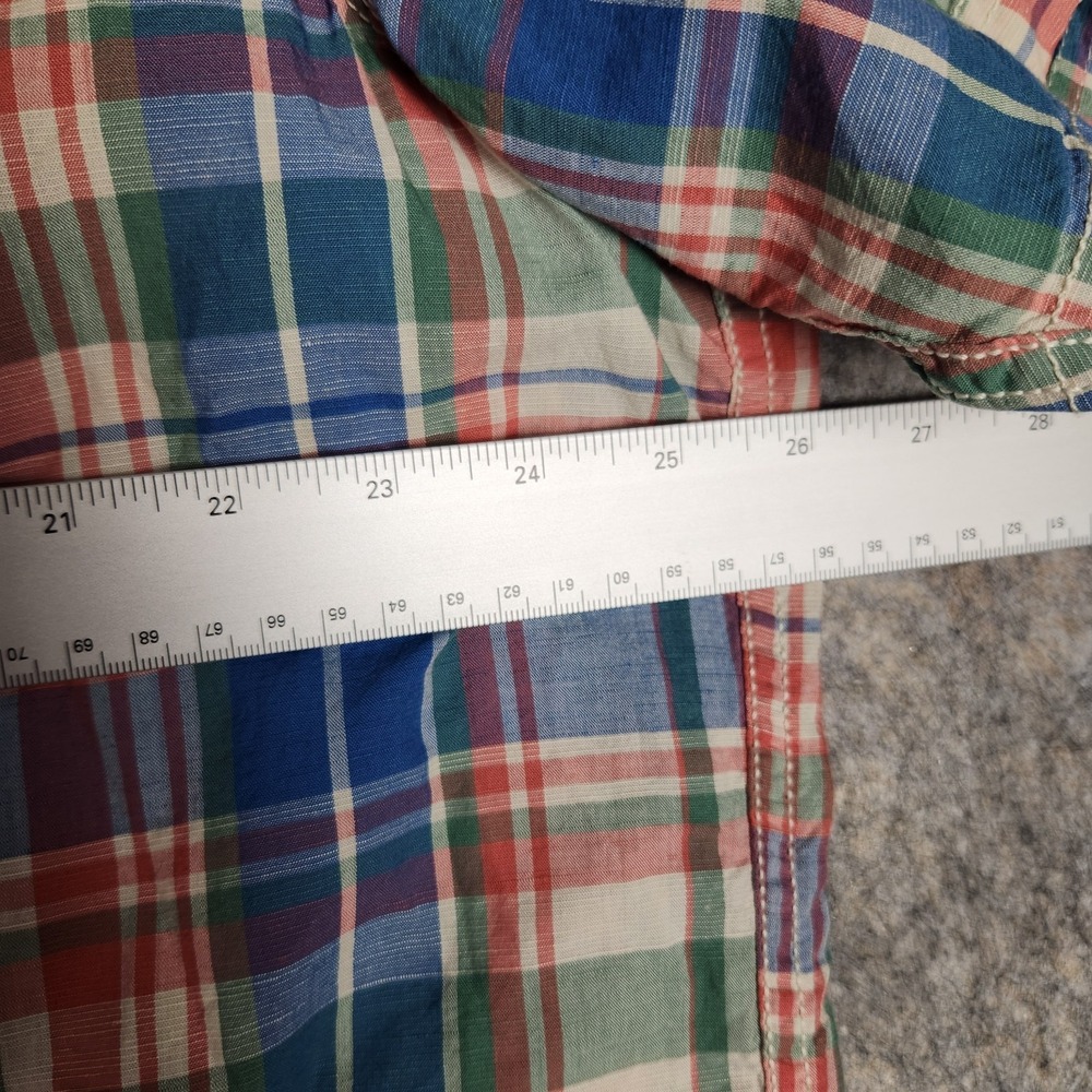 LL Bean Linen Blend Shirt Men XL Blue Multicolor Scotch Plaid Short Sleeve - Picture 5 of 6